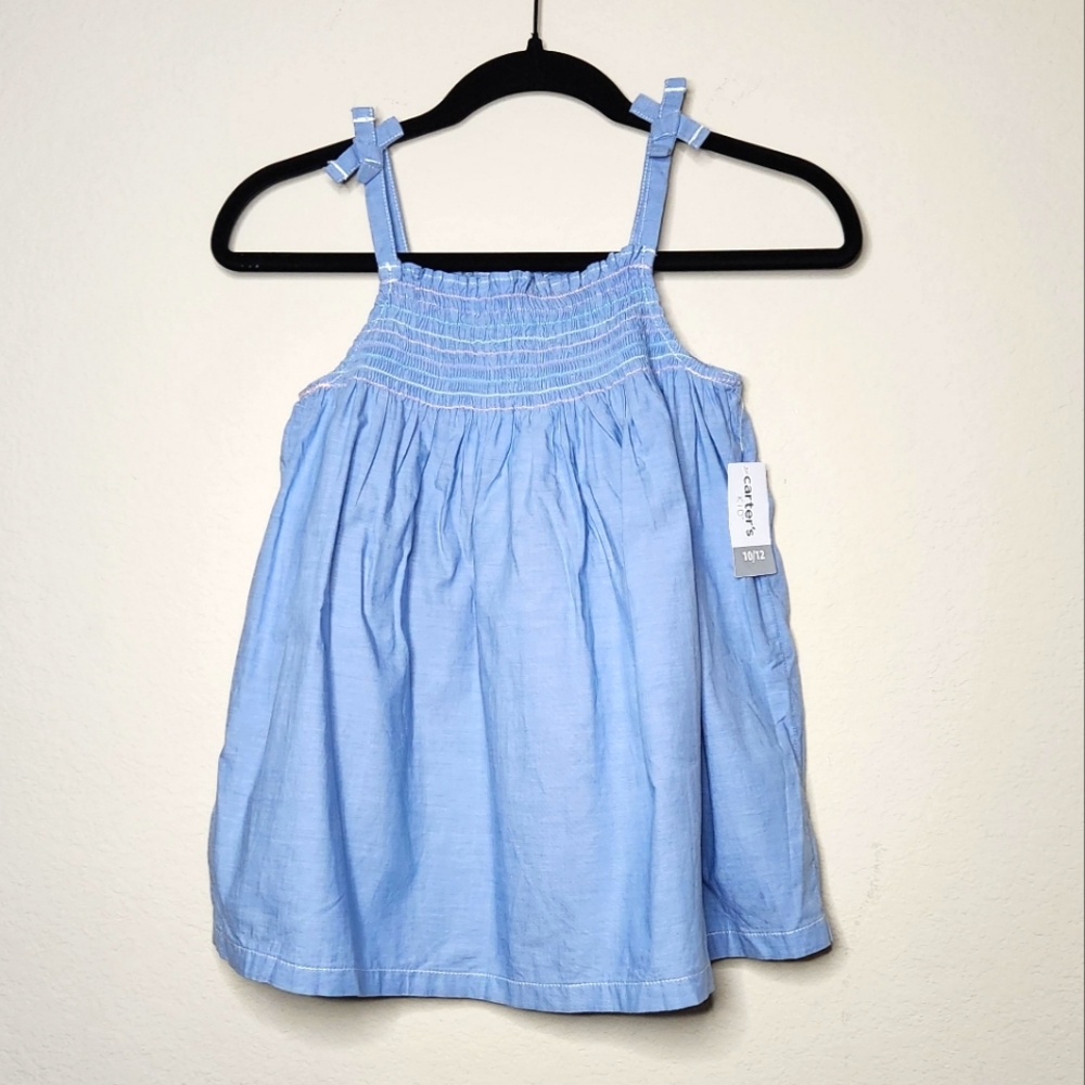 Carter's Light Blue Smocked Chambray Baby Doll Swing Tank | Girls Size 10/12